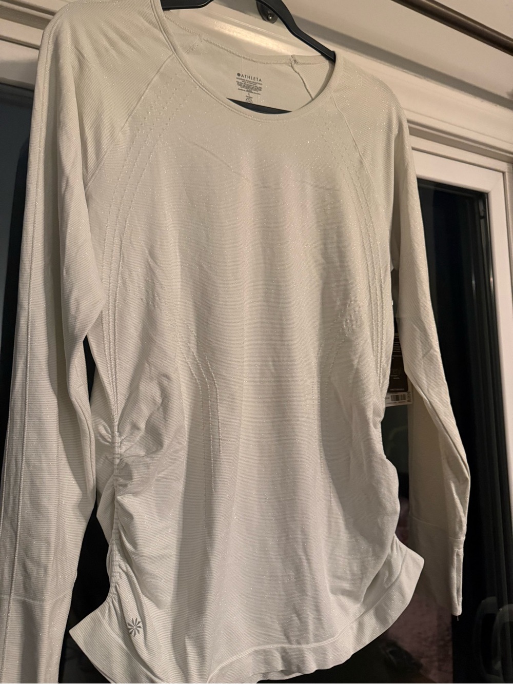 NWT Athleta Light Cream shimmer Long Sleeve Crew Top